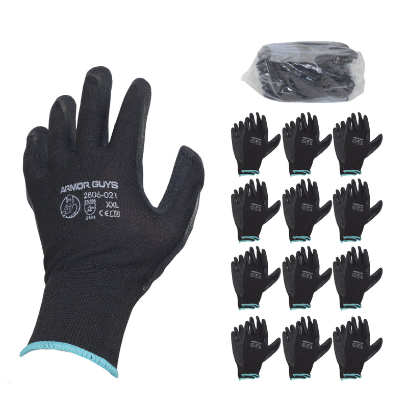 Armor Guys Dipped Glove XXL 13g Black Nylon Liner Black Latex Crinkle Palm Coat