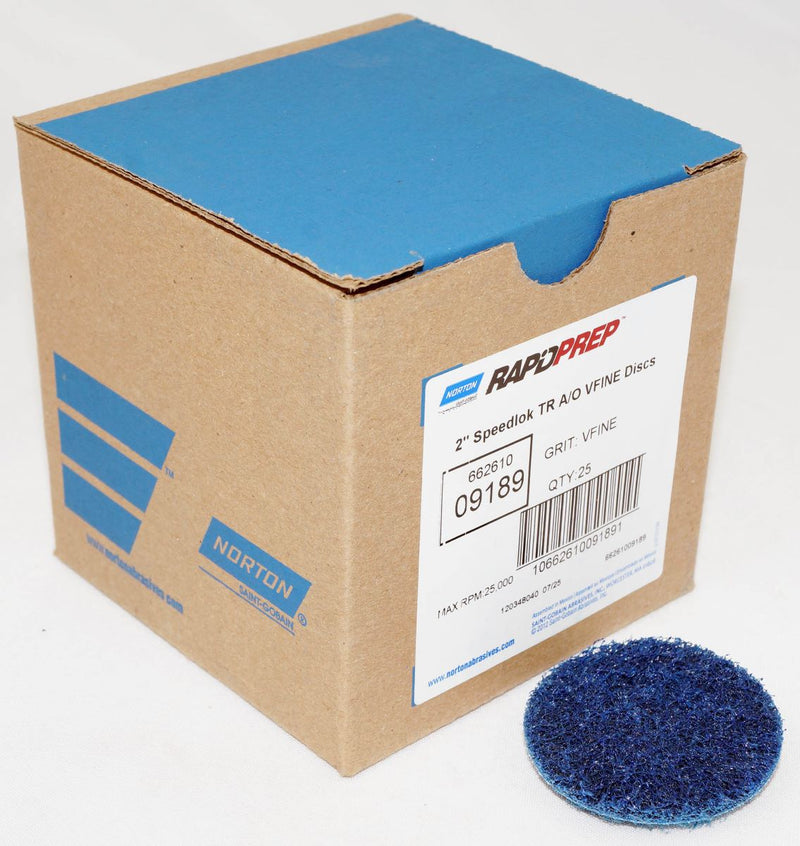 Norton 25 Discs - 2” Rapid Prep Non-Woven QC Aluminum Oxide Very Fine Grit - 09189
