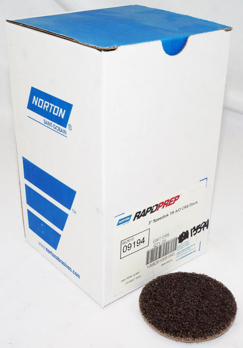 Norton 25 Discs 3" Rapid Prep Non-Woven QC Aluminum Oxide Coarse Grit - 09194