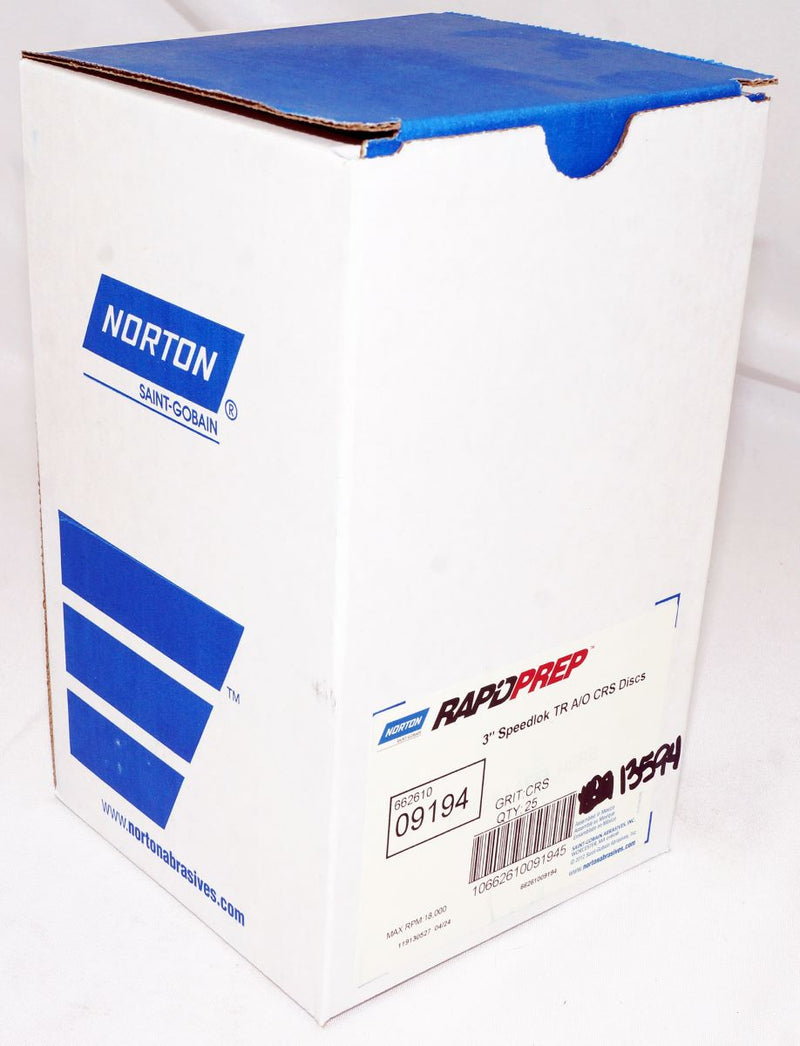 Norton 25 Discs 3" Rapid Prep Non-Woven QC Aluminum Oxide Coarse Grit - 09194