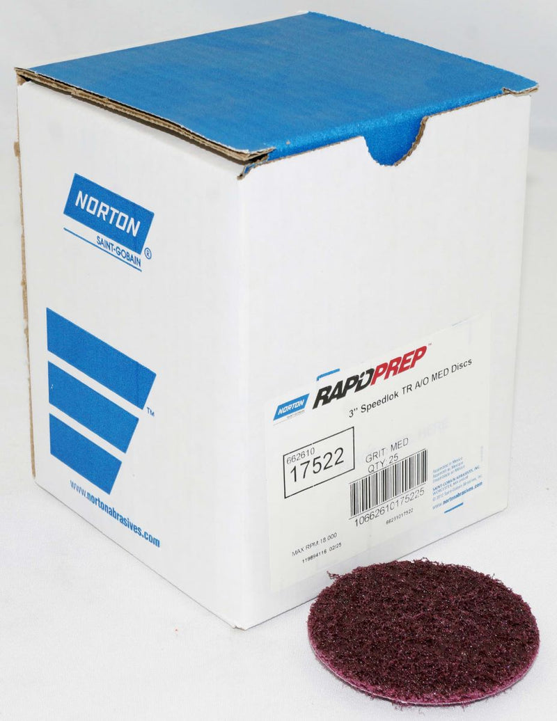 Norton 25 Discs - 3" Bear-Tex Rapid Prep Non-Woven QC Aluminum Oxide - 17522