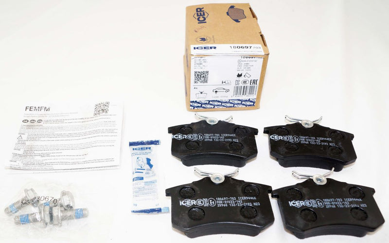 ICER 180697-703 Rear Brake Pad Set fits Volkswagen VW Audi