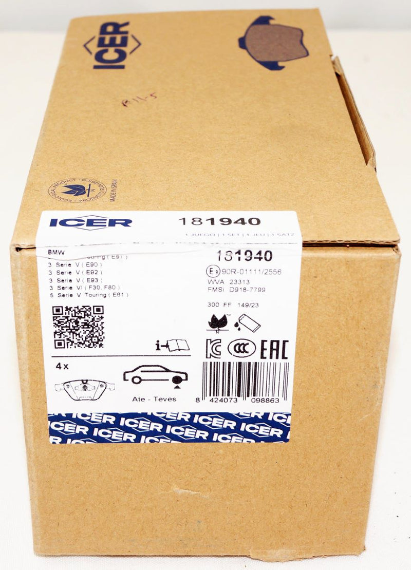 ICER 181940 Front Brake Pads Set fits BMW 34116780711