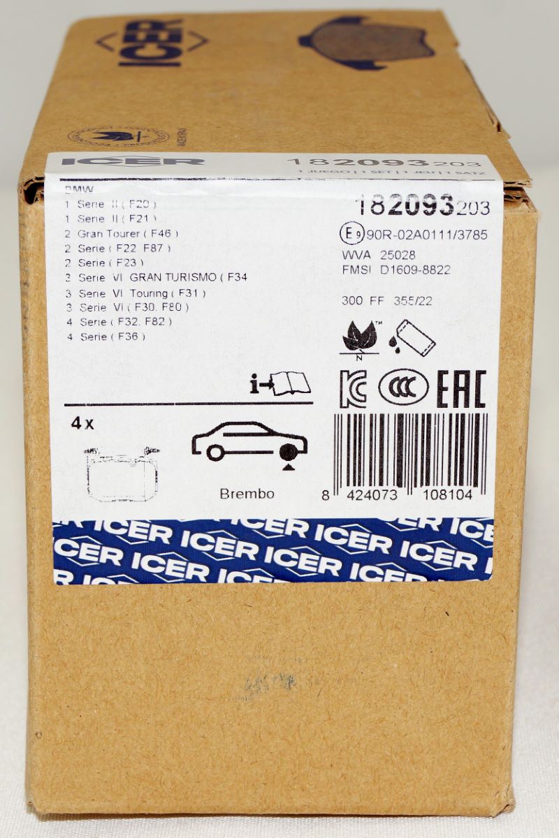 ICER 182093-203 Front Brake Pad Set fits BWM 34106878878