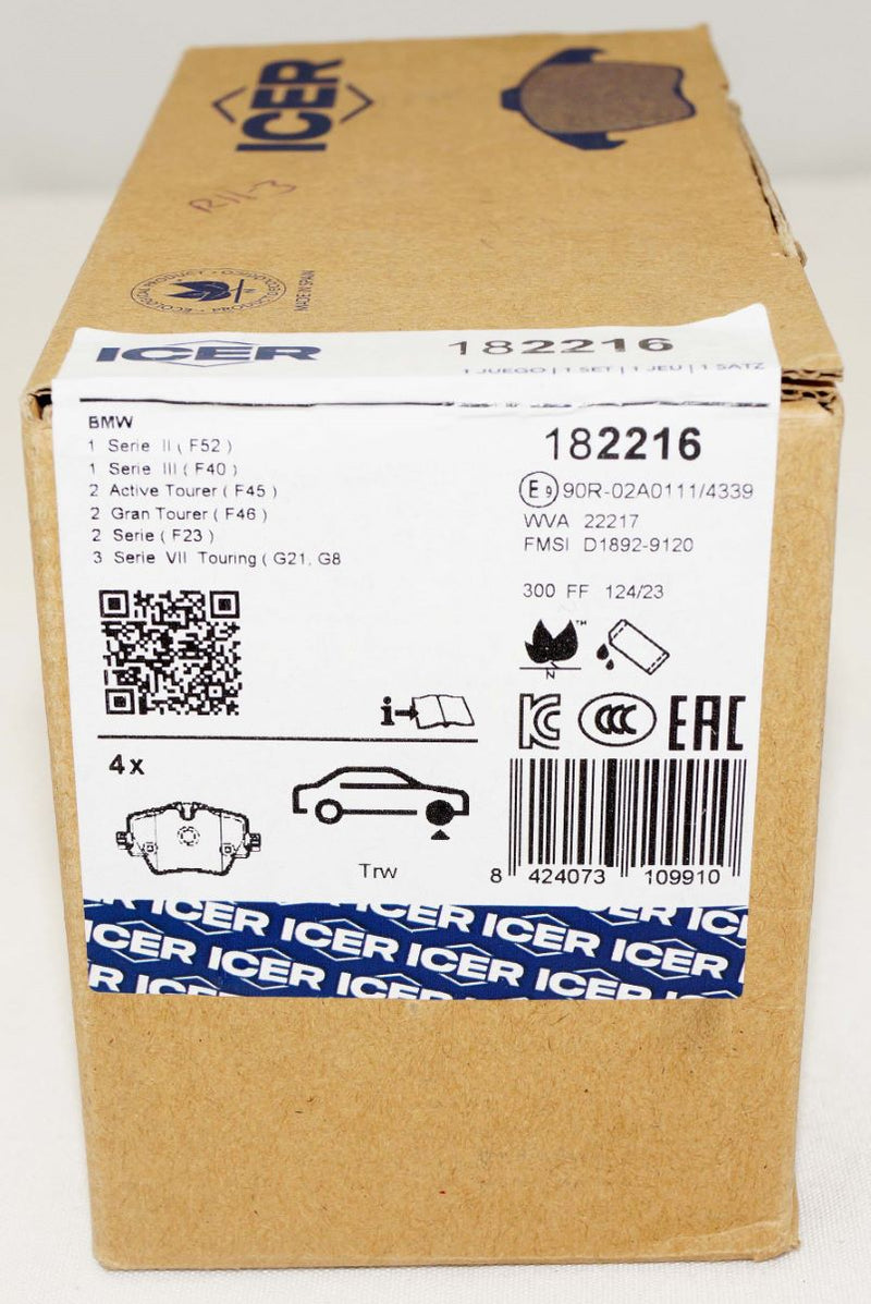 ICER 182216 Front Brake Pads Set fits BMW and Mini 34106882418