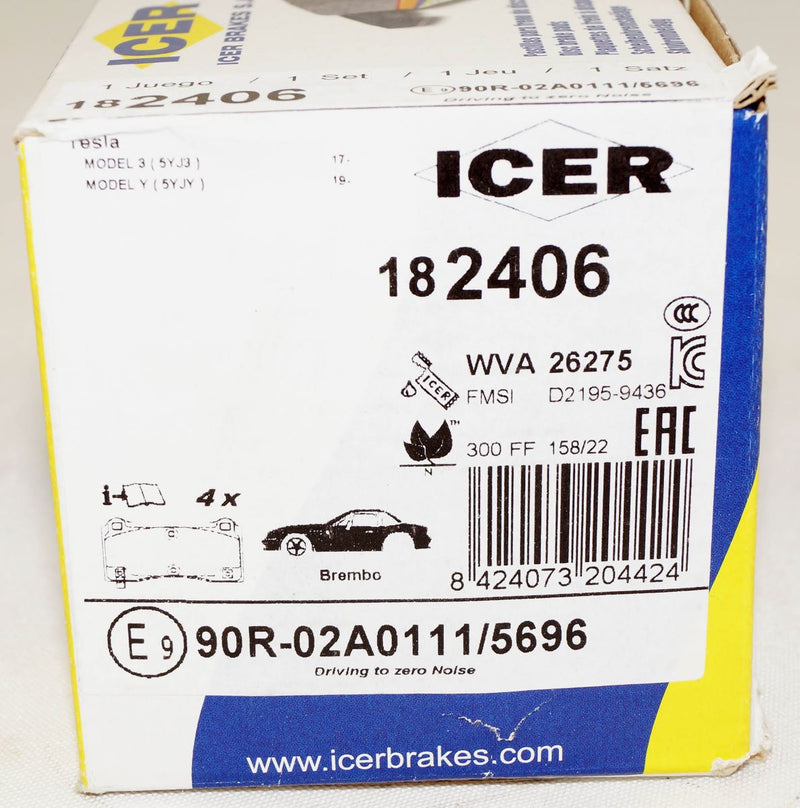 ICER 182406 Set of 4 Brake Pads fits select Tesla vehicles