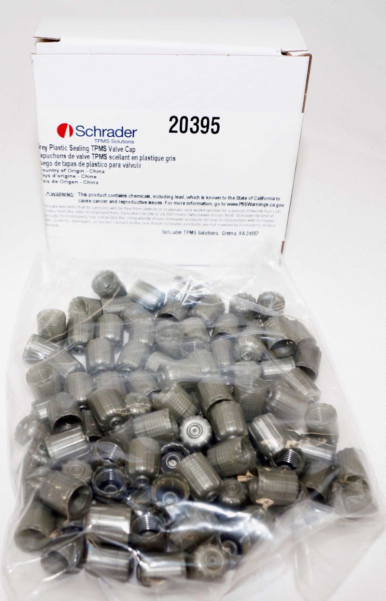 Schrader TPMS 20395 Grey Plastic Valve Cap Sealing Cover - 100 Pack