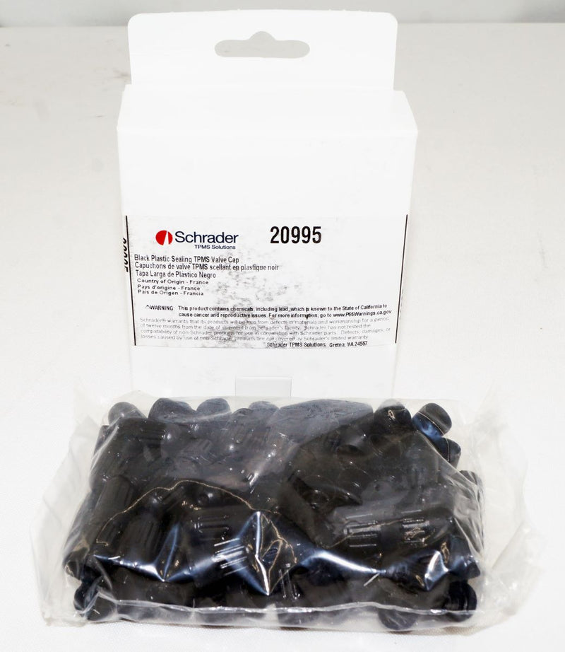 Schrader 20995 TPMS Valve Cap Black Plastic Sealing Snap-in - 100 Pack