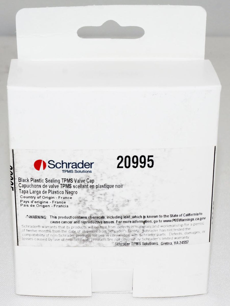 Schrader 20995 TPMS Valve Cap Black Plastic Sealing Snap-in - 100 Pack