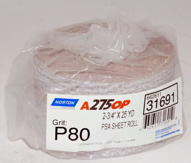 Norton 2.75" x 25 Yd. A275OP PSA No-Fil Paper Roll P80 Grit A275 - 31691