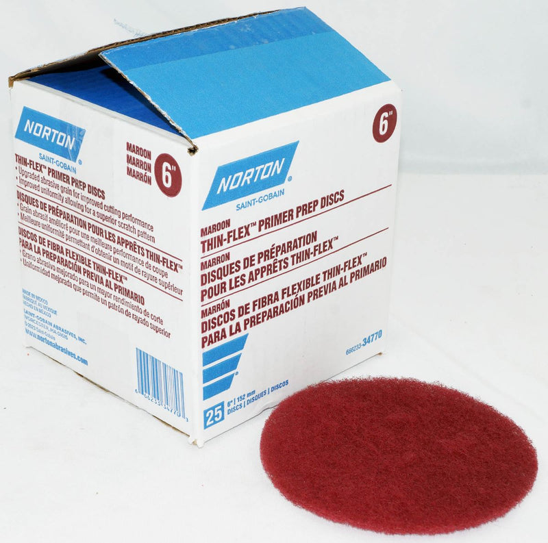 Norton 25pcs 6 in Norton Bear-Tex Thin-Flex Non-Woven Disc Aluminum Oxide Maroon 34770