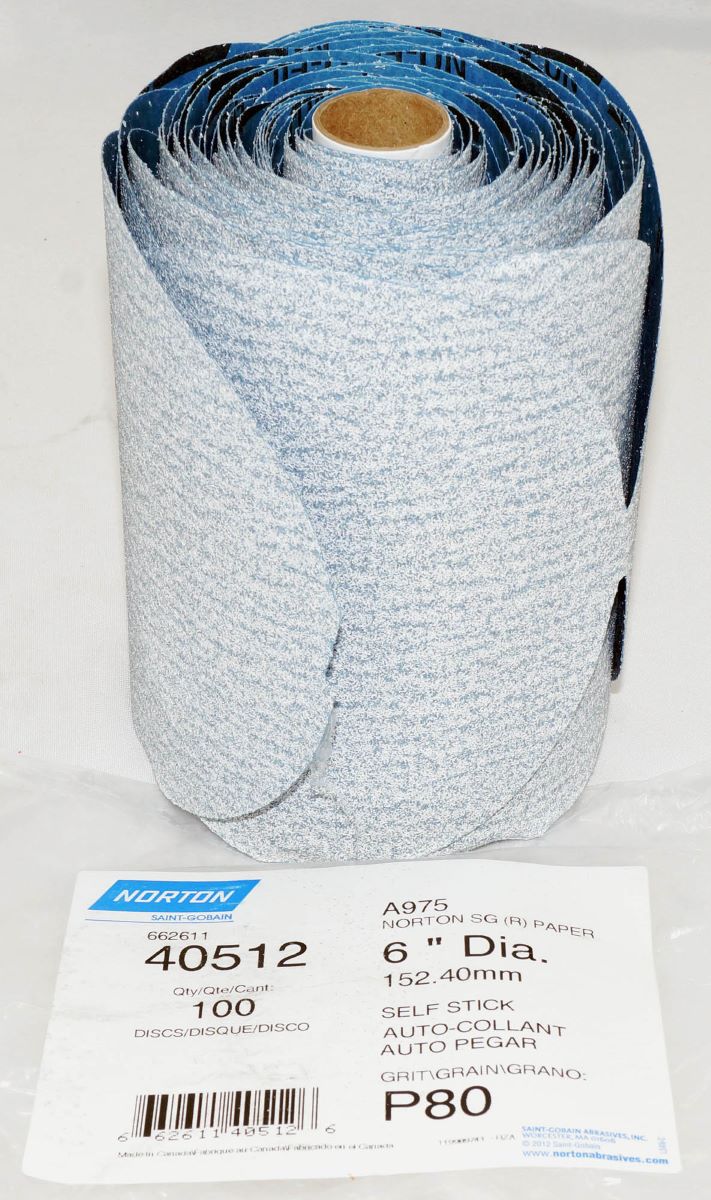 Norton 100 Discs 6" Norton DryIce Paper Disc Roll P80 Grit A975 Ceramic Alumina - 40512