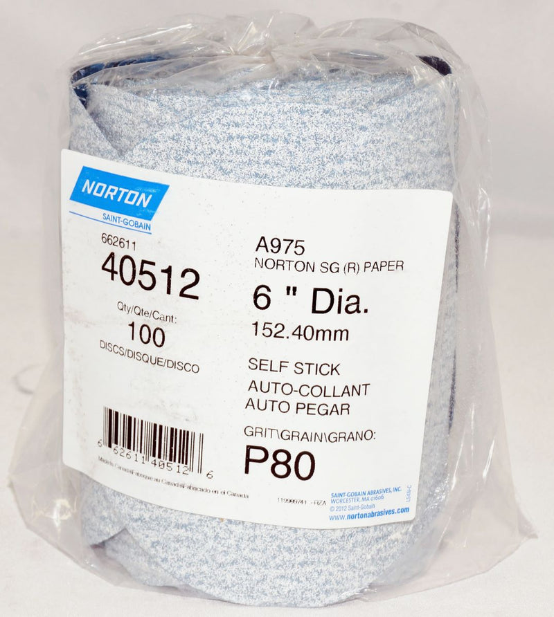 Norton 100 Discs 6" Norton DryIce Paper Disc Roll P80 Grit A975 Ceramic Alumina - 40512