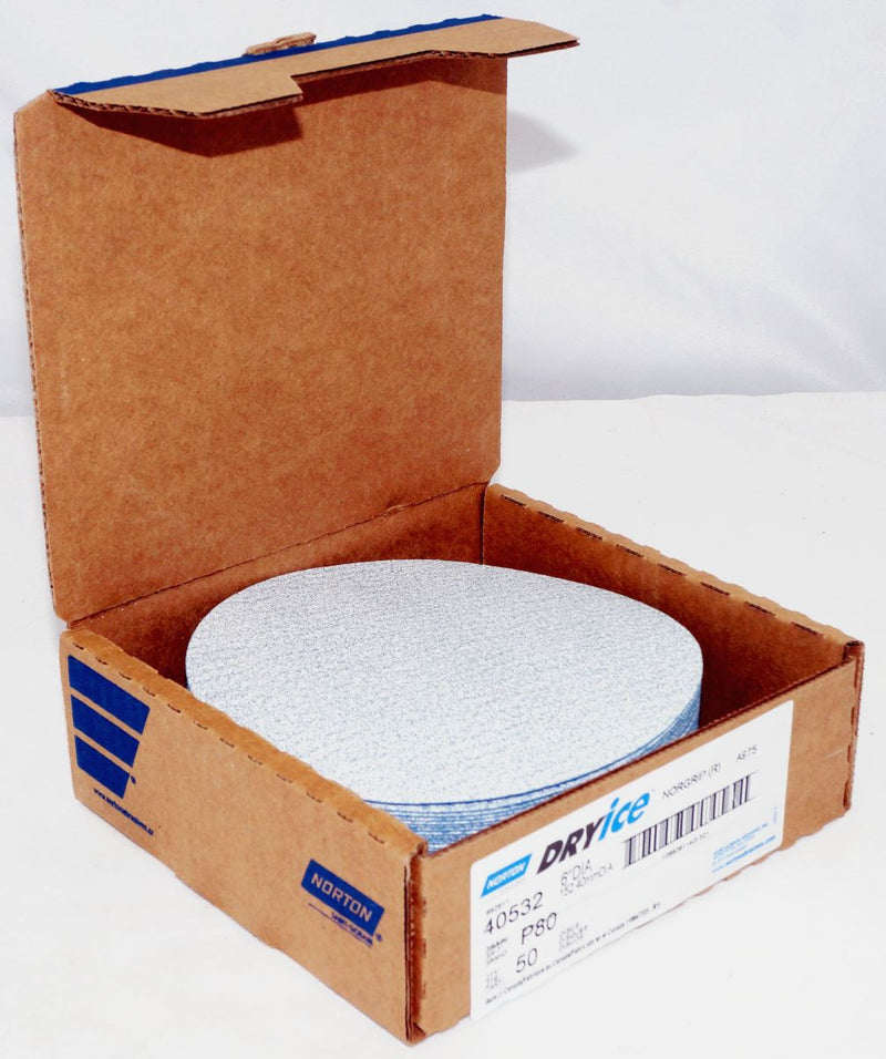 Norton 50 Discs 6" Norton Dry Ice P80 Grit A975 CA Coarse Grit Ceramic Alumina - 40532