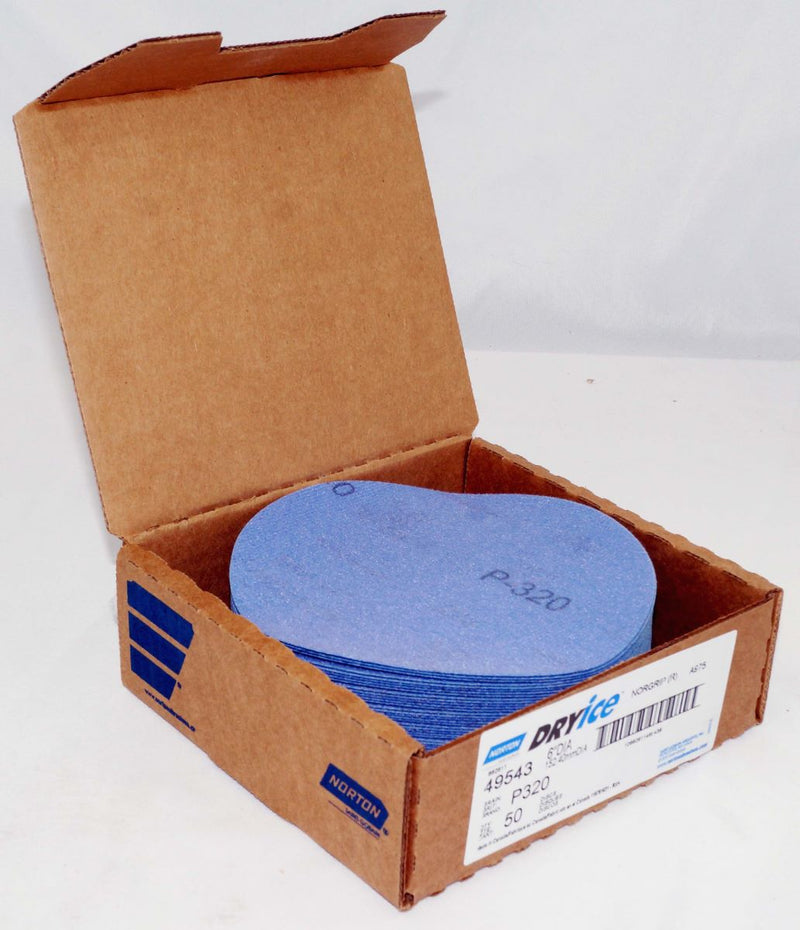 Norton 50 Discs 6" Norton Dry Ice Hook & Loop P320 Grit A975 Ceramic Alumina - 49543