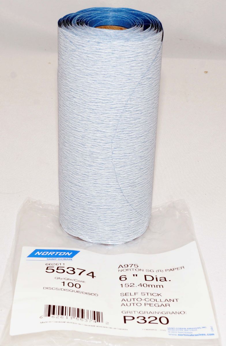 Norton 100 Discs Norton Dry Ice P320 Grit A975 Paper PSA Roll Ceramic Alumina - 55374