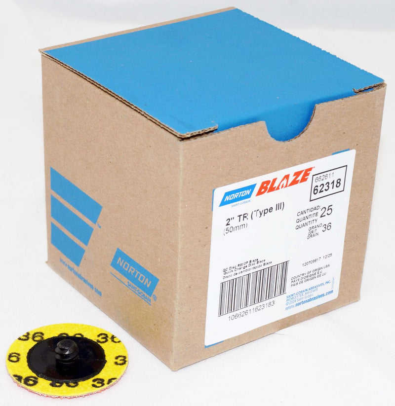 Norton Abrasives 62318 2" Blaze Cloth Quick-Change Disc TR 36 Grit R980P 25/box