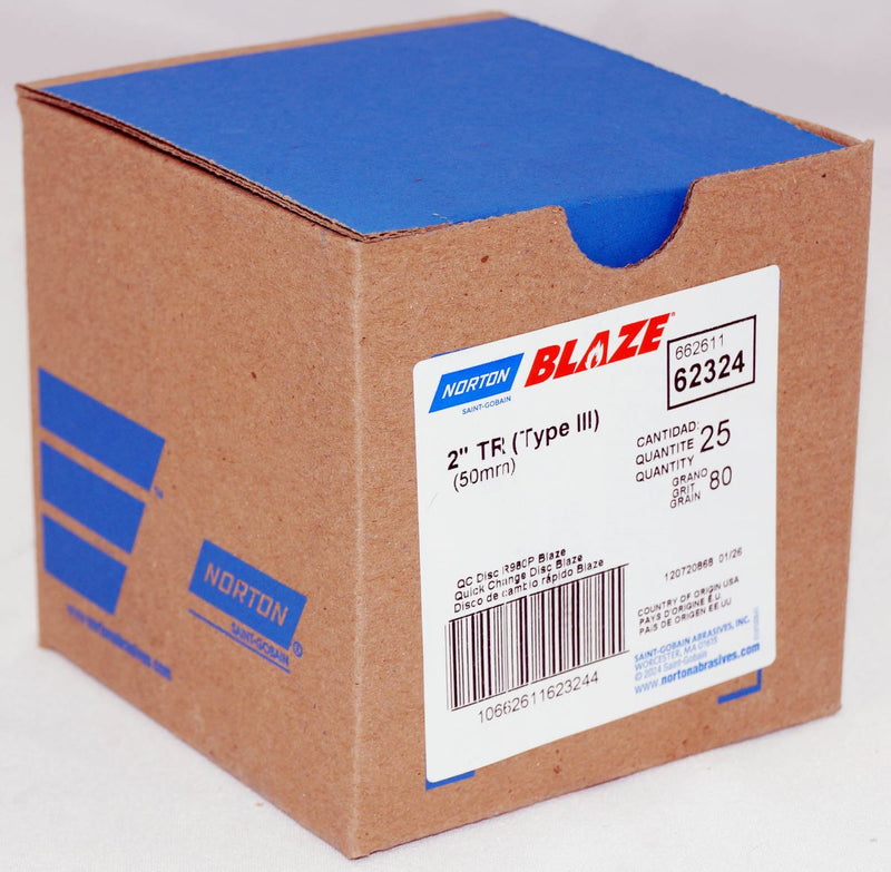 Norton 25 Discs - 2" Norton Blaze Cloth QC Disc TR (Type III) 80 Grit R980P - 62324