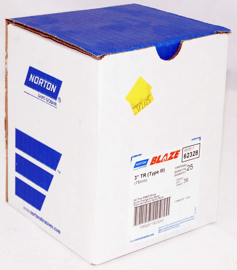 Norton 62328 SG Blaze 3" Speed Lok TR Discs 36 Grit R980P - 25 per box