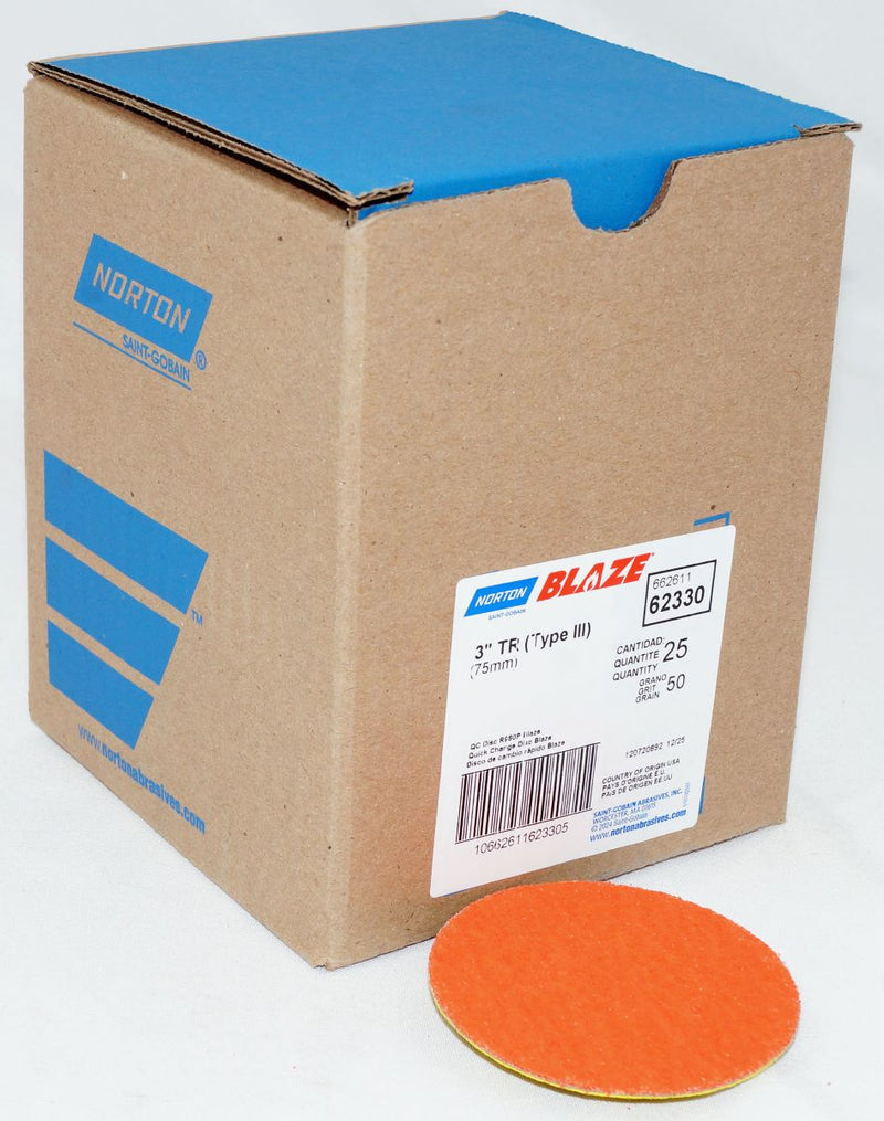 Norton 25 Discs 3 in Blaze Cloth Quick-Change Disc TR (Type III) 50 Grit R980P Ceramic