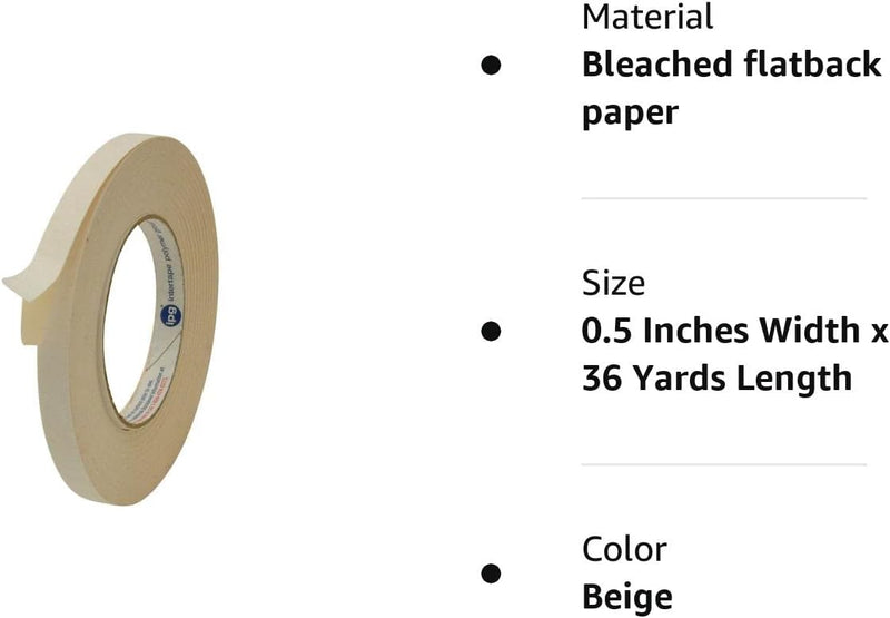InterTape 591 1/2 inch Double Sided Flat Back Paper Tape 36 yds Beige BEIG0536