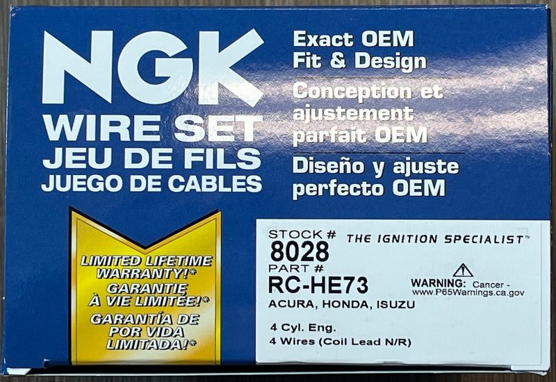 NGK Spark Plug Wire Set 8028 RCHE73 Blue Honda Acura Isuzu