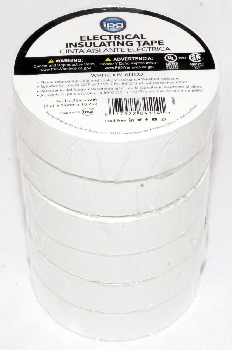 IPG American White Electrical Insulating Tape 3/4" x 60' UL CSA 85828