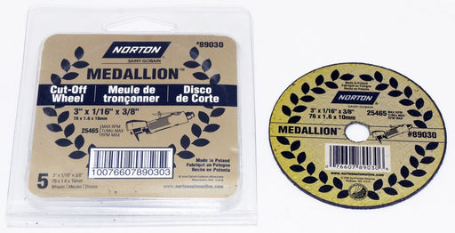 Norton 3" x 1/16" x 3/8" Medallion Type 41 Cut-Off Wheels CA 46 Grit T - 89030 - Image 1