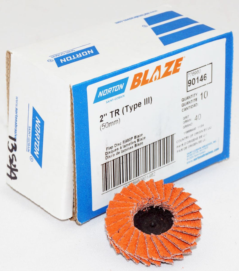 Norton 10 Discs 2 in Blaze Plastic Flat Flap Disc TR (Type III) Type 27 40 Grit - 90146