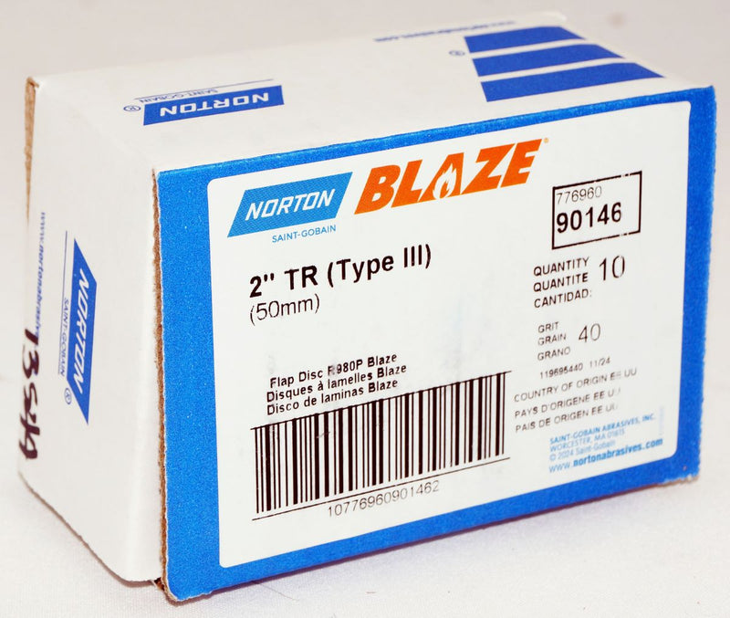 Norton 10 Discs 2 in Blaze Plastic Flat Flap Disc TR (Type III) Type 27 40 Grit - 90146
