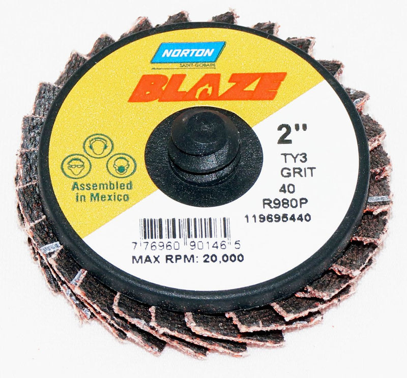 Norton 10 Discs 2 in Blaze Plastic Flat Flap Disc TR (Type III) Type 27 40 Grit - 90146
