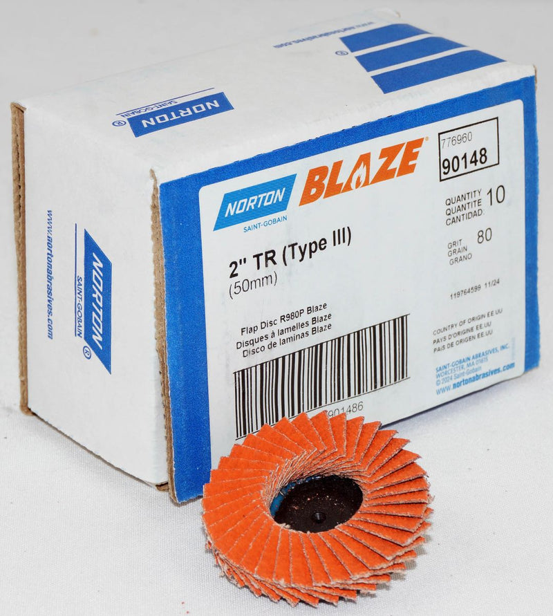 Norton 10 Discs 2 in Blaze Plastic Flat Flap Disc TR (Type III) Type 27 80 Grit - 90148
