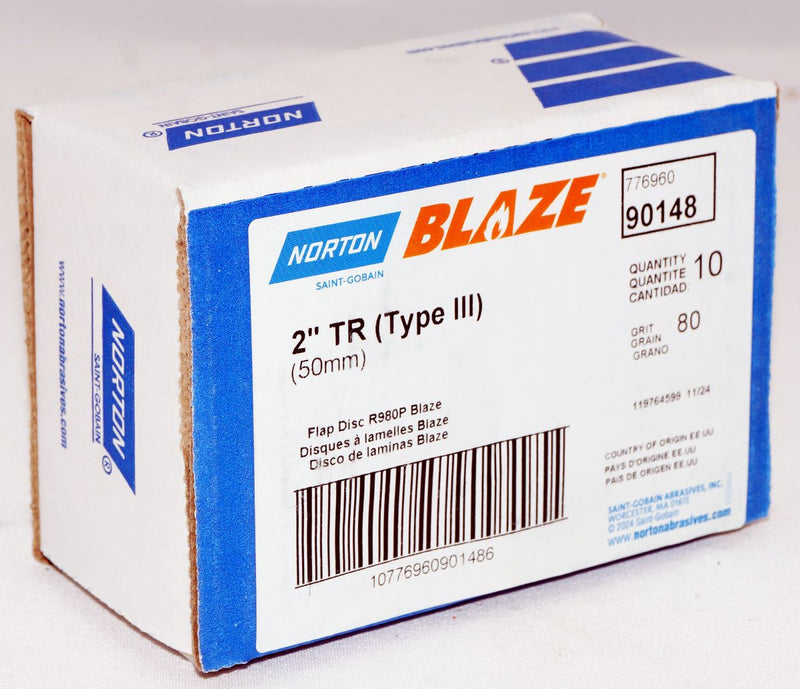 Norton 10 Discs 2 in Blaze Plastic Flat Flap Disc TR (Type III) Type 27 80 Grit - 90148