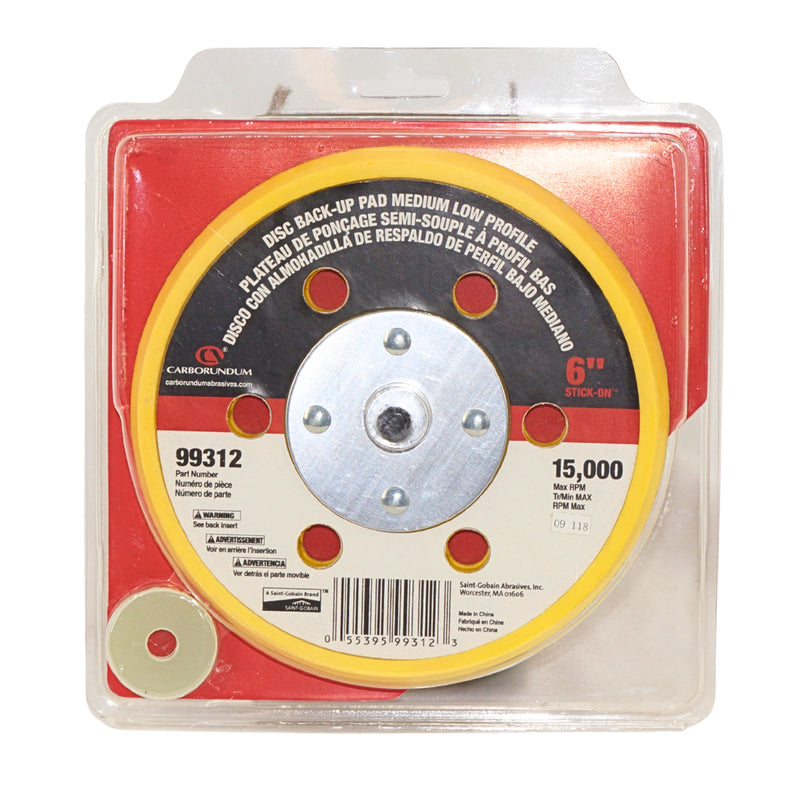 Carborundum 6" Carbo Vac 6" x 6 hole Low Profile Med Backup Pad PSA - 99312