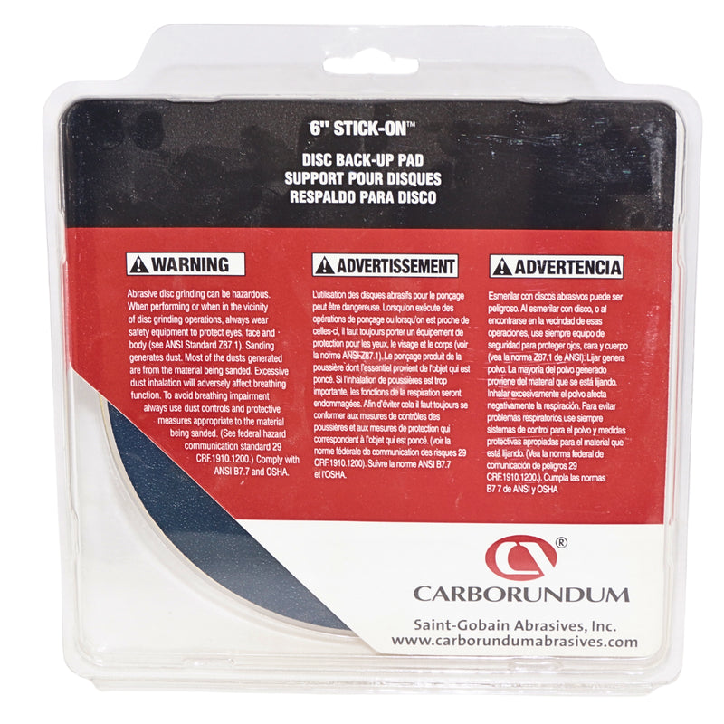 Carborundum 6" Carbo Vac 6" x 6 hole Low Profile Med Backup Pad PSA - 99312