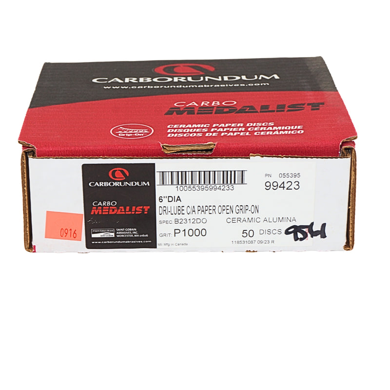 Carborundum 6" P1000B Carbo Medalist Dri-Lube Grip-On Disc - 99423 (50/box)