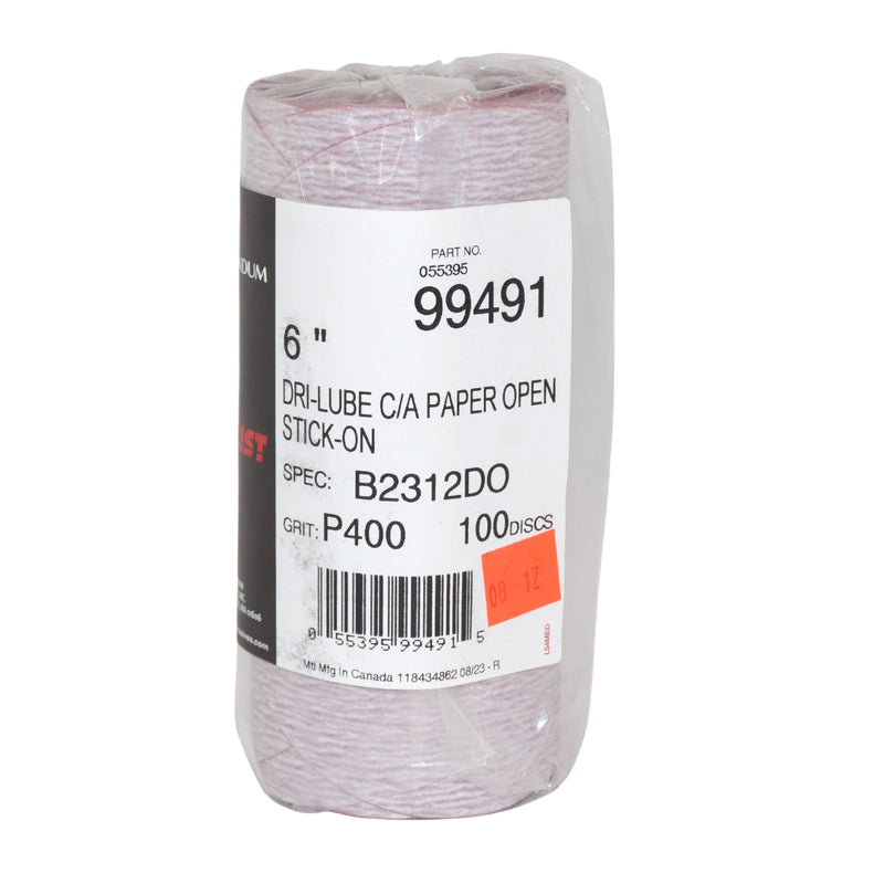 Carborundum 6" P400B Carbo Medalist Dri-Lube PSA Stick-On Disc - 99491 (100/roll)
