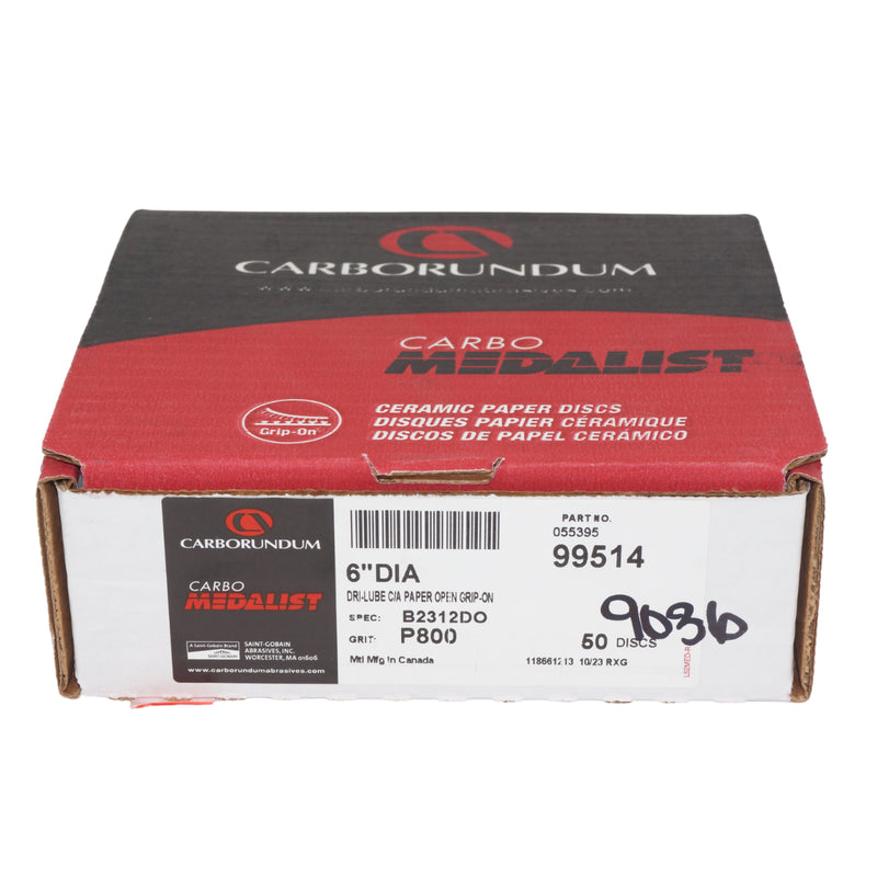 Carborundum 6" P800B Carbo Medalist Dri-Lube Grip-On Disc - 99514 (50/box)