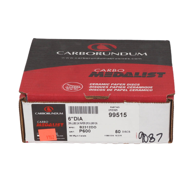 Carborundum 6" P600B Carbo Medalist Dri-Lube Grip-On Disc - 99515 (50/box)