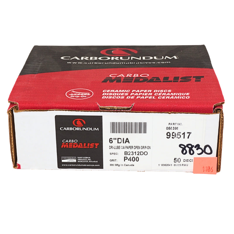 Carborundum 6" P400B Carbo Medalist Dri-Lube Grip-On Disc - 99517 (50/box)