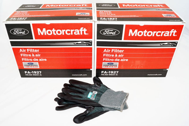 Powerstroke Diesel Air Filter Genuine OEM Motorcraft FA1927 Ford 2 Pack & Gloves - Image 1