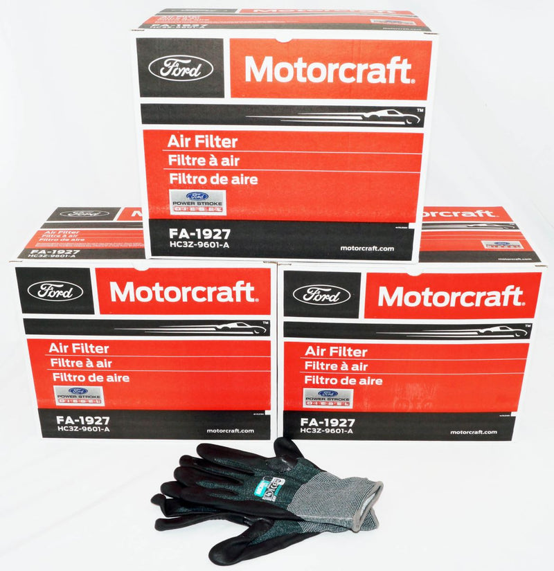 Powerstroke Diesel Air Filter Genuine OEM Motorcraft FA1927 Ford 3 Pack & Gloves - Image 1