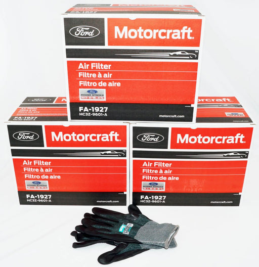 Powerstroke Diesel Air Filter Genuine OEM Motorcraft FA1927 Ford 3 Pack & Gloves - Image 1