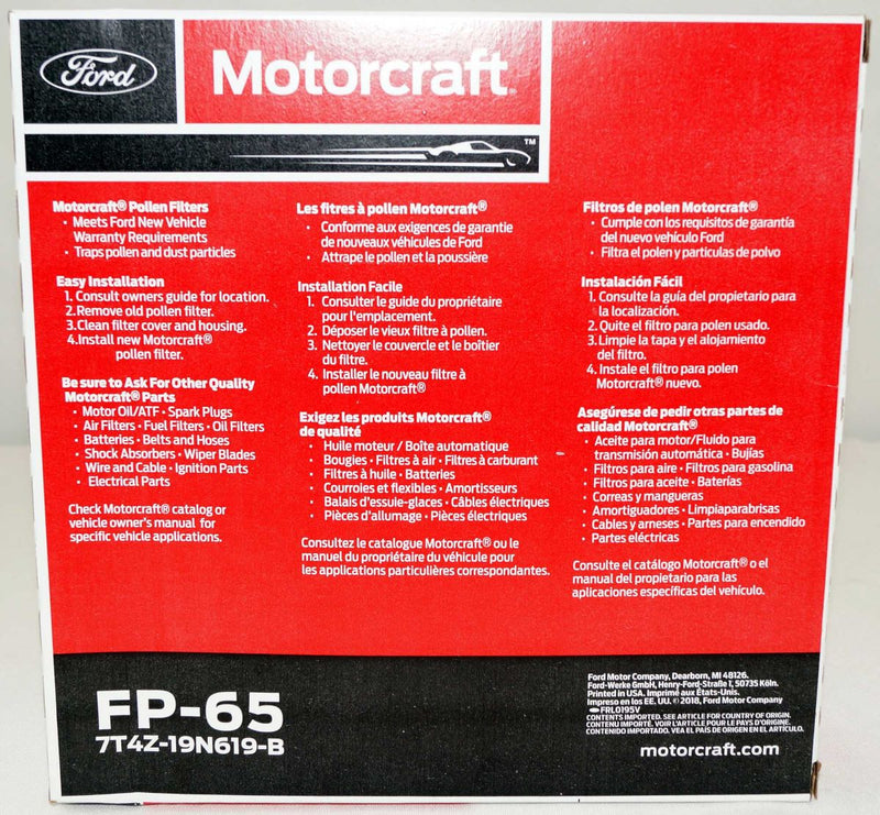Motorcraft FP65 Cabin Air Filter Ford 7T4Z19N619B