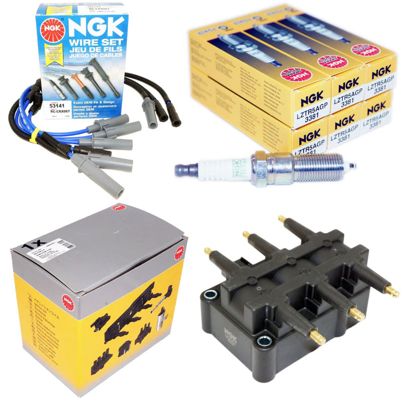 NGK Spark Plug, Ignition Wire Set and Ignition Coil Kit for 07-11 Jeep Wrangler - Image 1